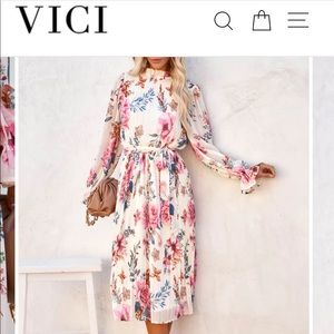 Vici floral midi dress worn once, size medium, elastic waste and tie belt